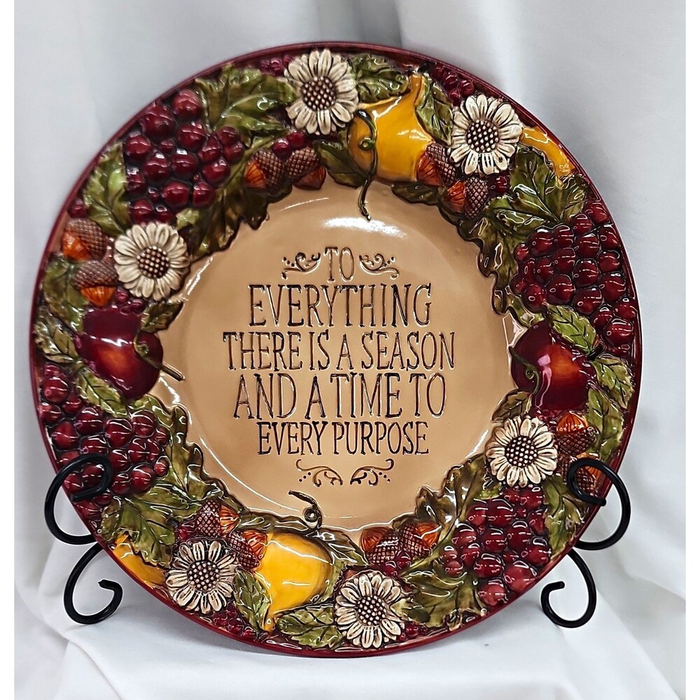 Amscan Collector Plate 3D Floral Fall Fruit Wreath 11in With Stand
